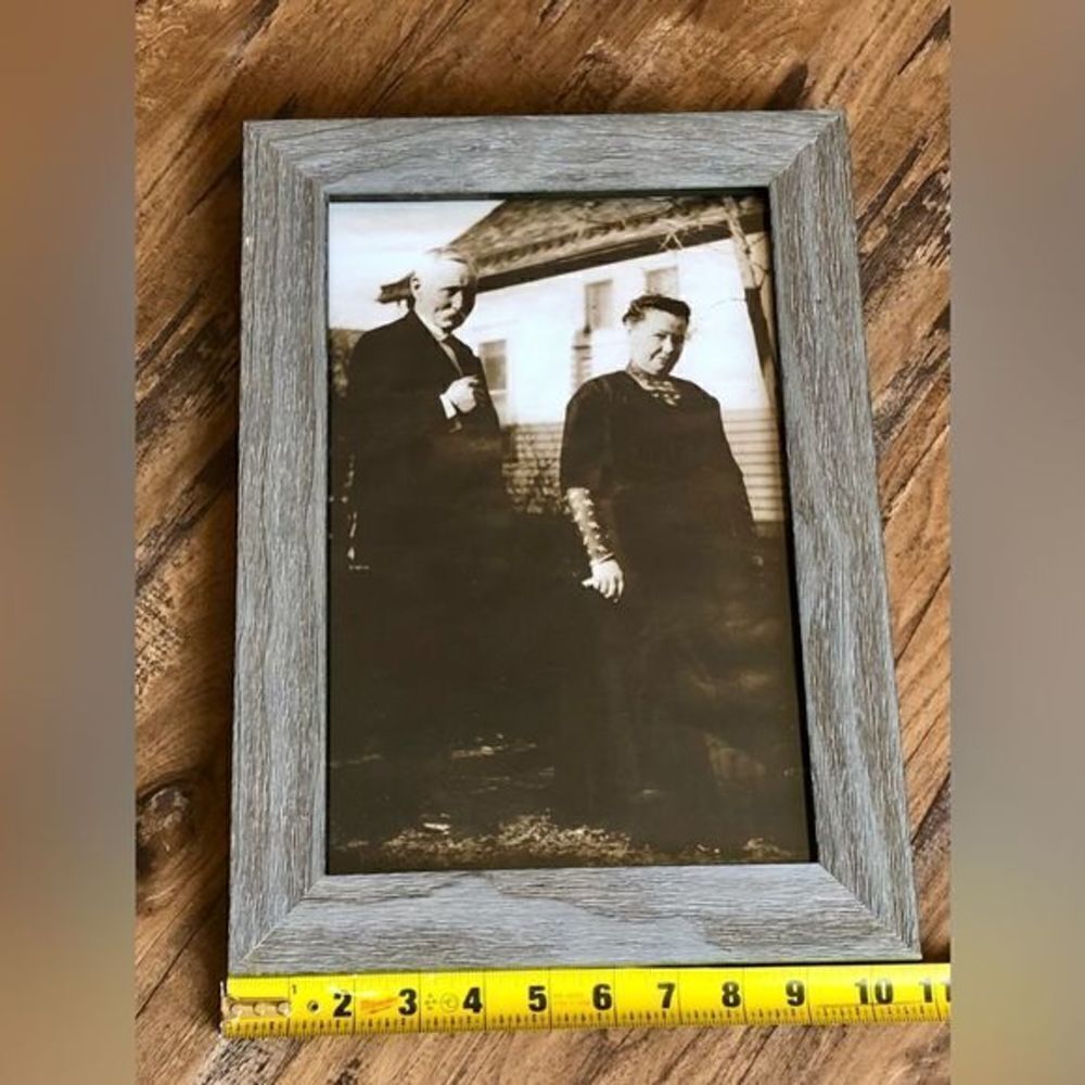 Vintage Black and White portrait early American pioneers, framed